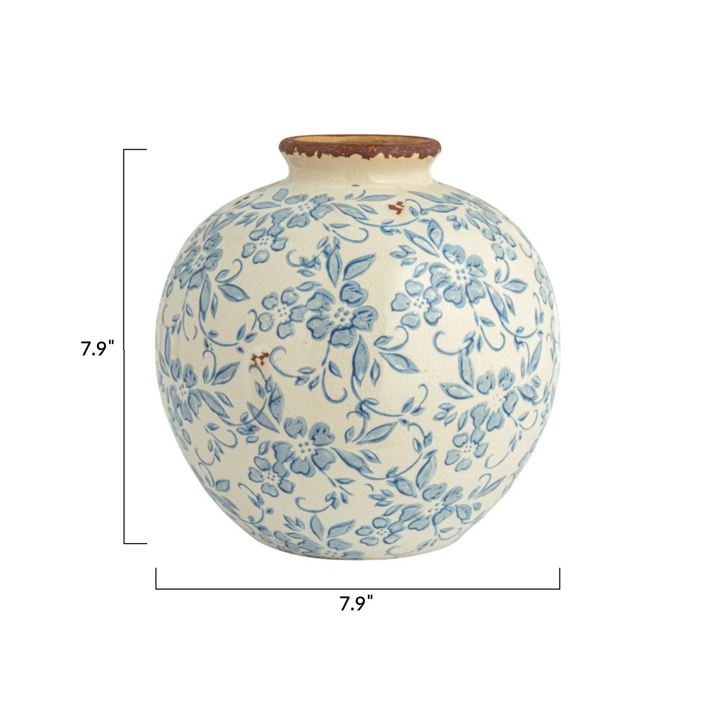 Blue & White Terracotta Planter Vase with Transferware Pattern