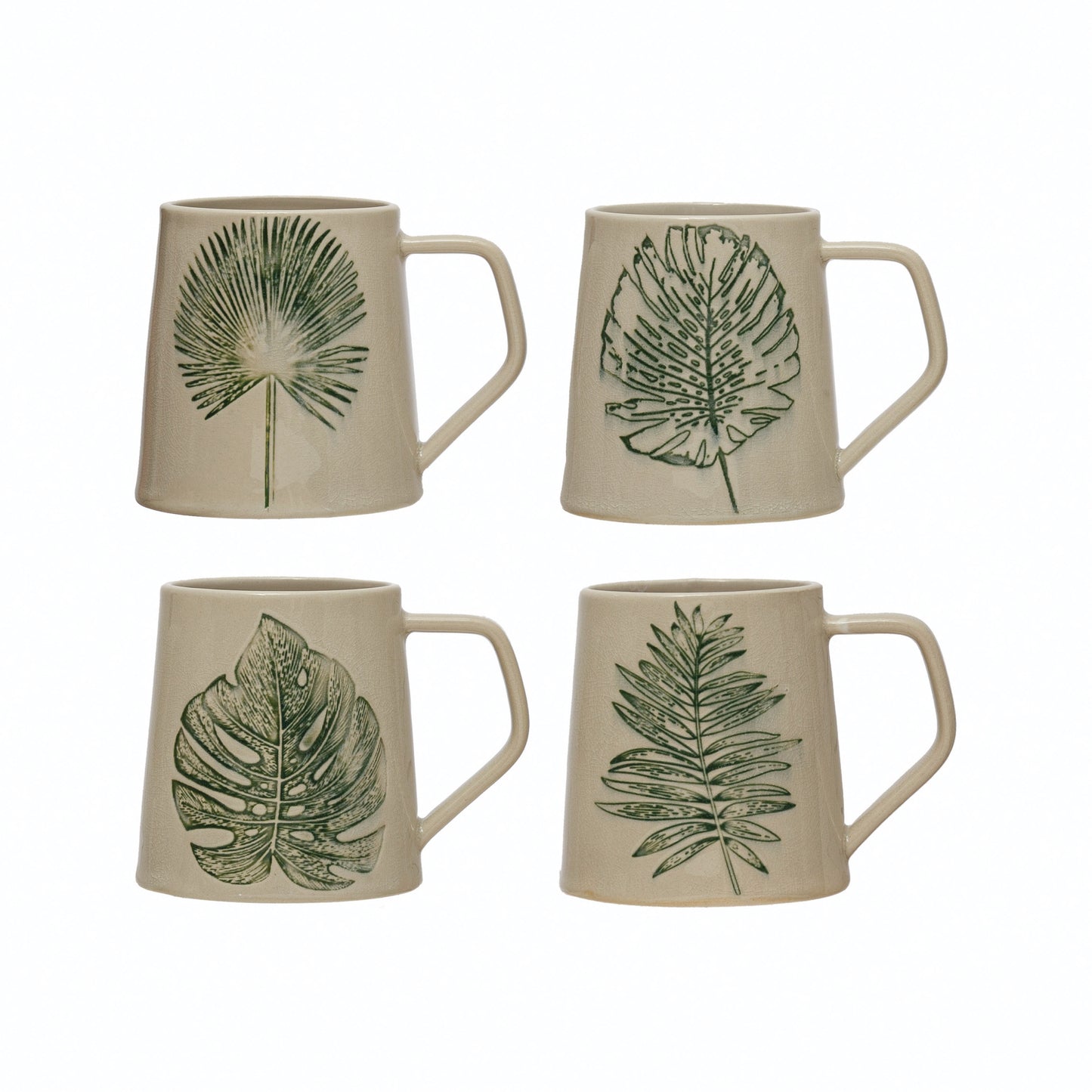 Stoneware Leaf Mug with Reactive Crackle Glaze (Set of 4 Styles)