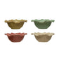 Debossed Stoneware Flower Bowl, Crackle Glaze (Set of 4)