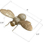Bronze bee sculpture with dimensions on a white background