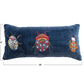 Embroidered Beetles Cotton Velvet Lumbar Pillow with Chambray Back