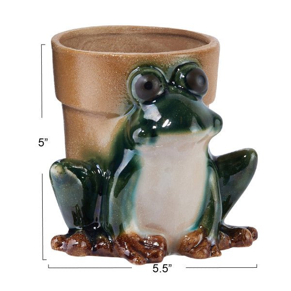 frog self watering planter Stoneware Frog Green Planter