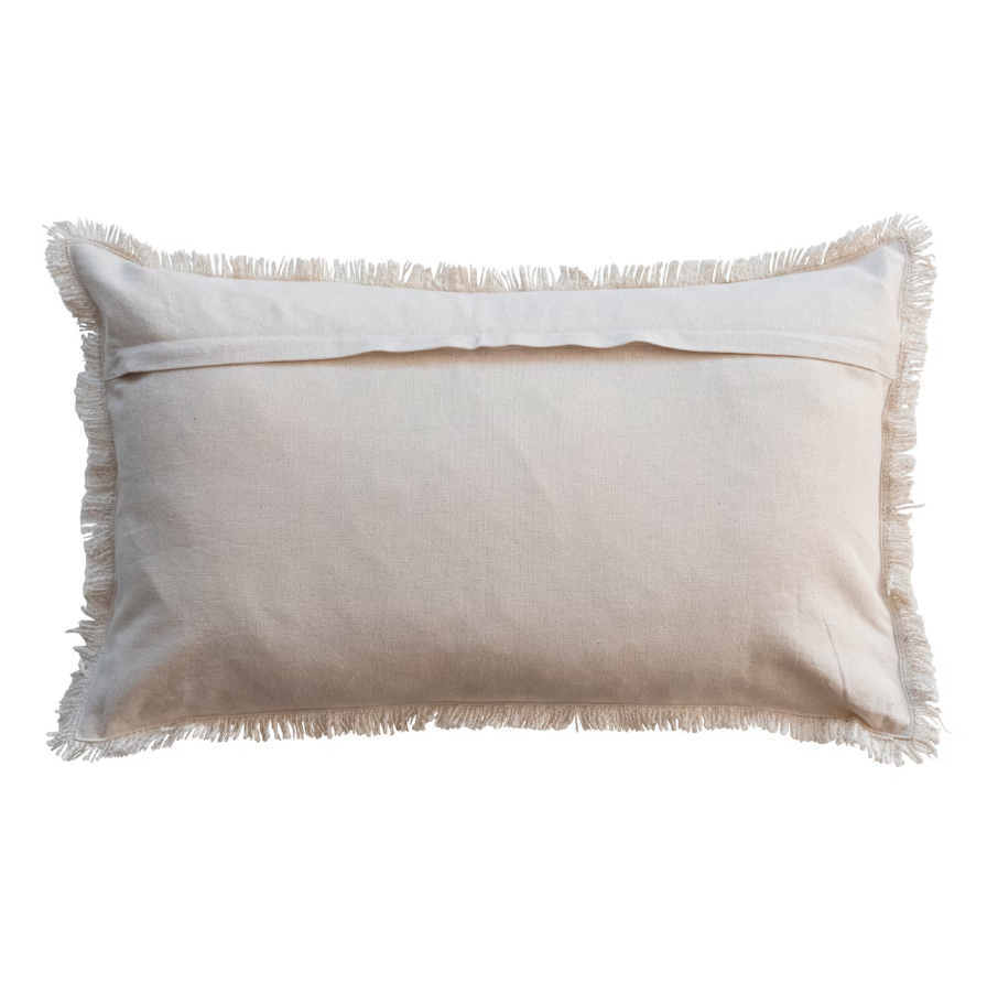 Multicolor Cotton Slub Lumbar Pillow with Fringe & Floral Design