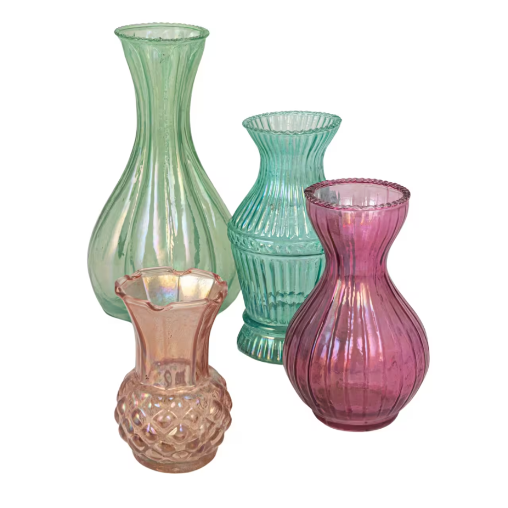 Multicolor Debossed Reclaimed Glass Vases (Set of 4 Sizes)