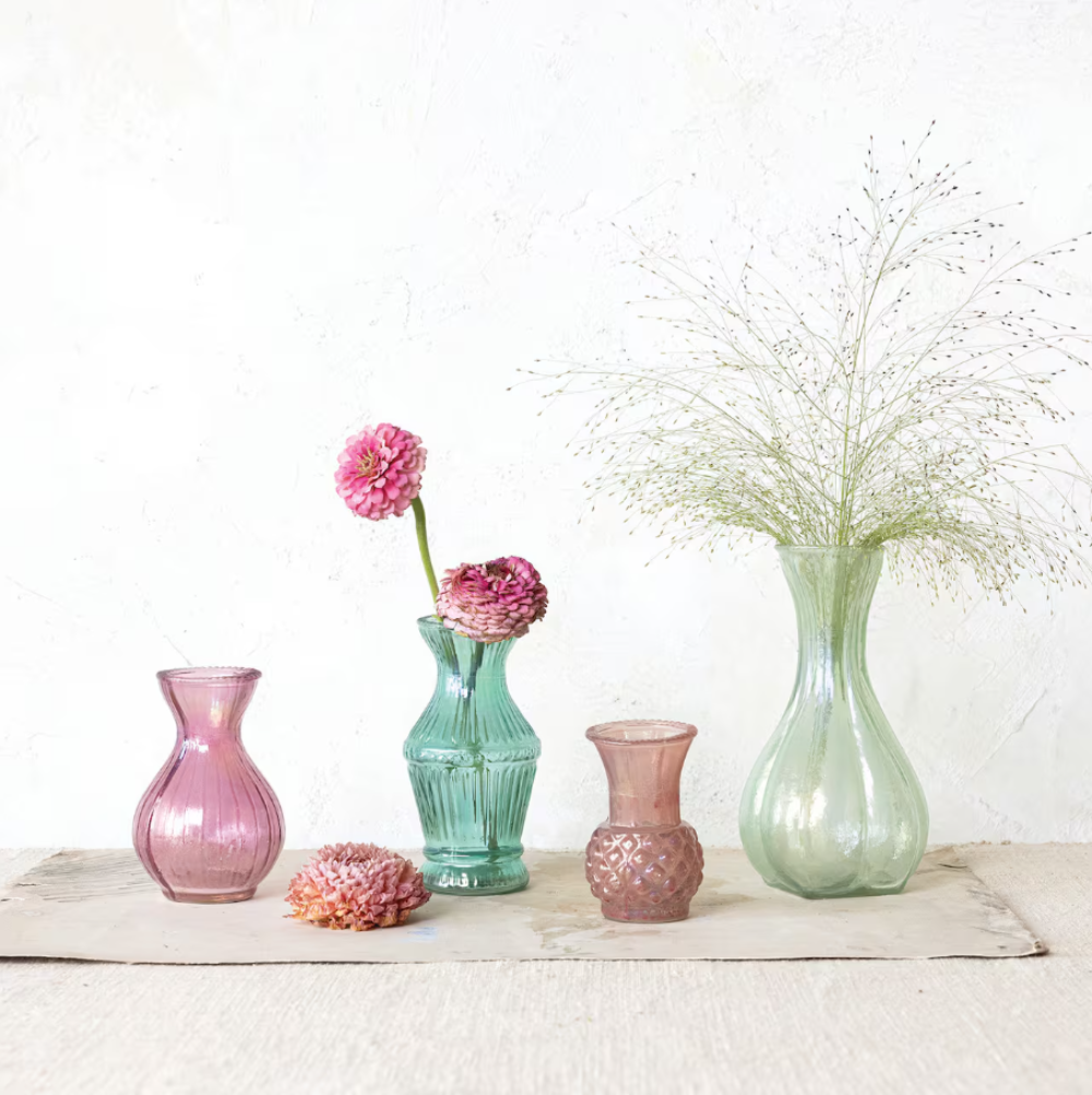 Multicolor Debossed Reclaimed Glass Vases (Set of 4 Sizes)