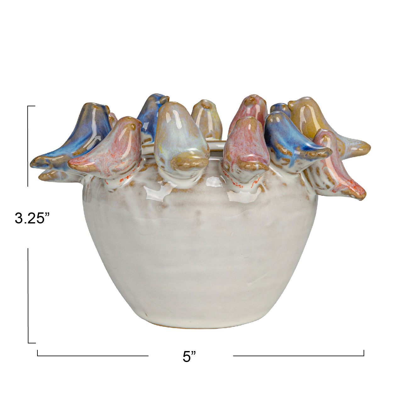 Decorative ceramic bowl with bird figurines on a white background