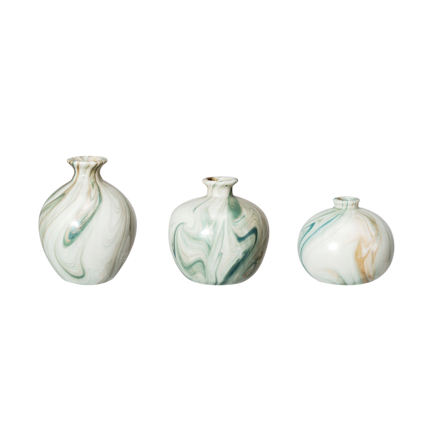 Green Stoneware Vases with Marbled Designs (Set of 3 Sizes)