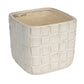 A white stoneware planter with a debossed woven grid pattern.
