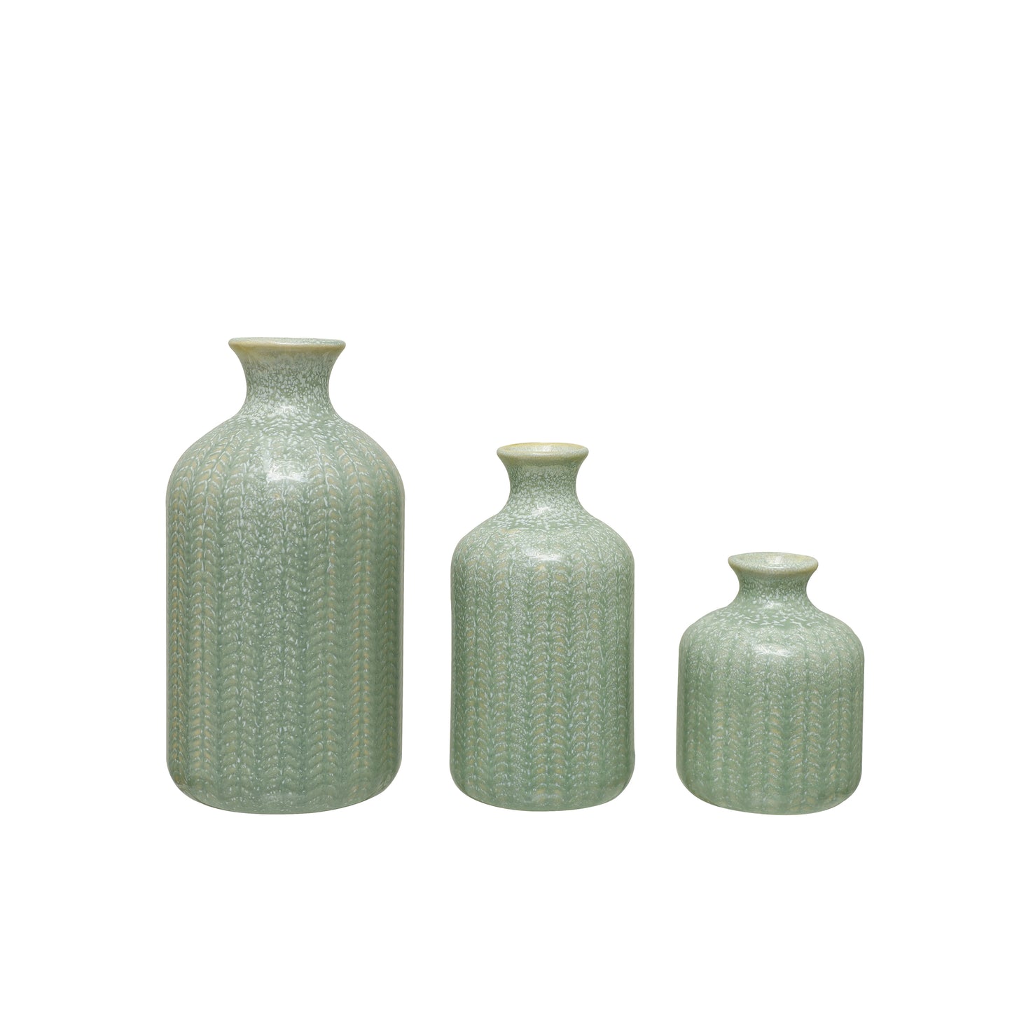 Grey Embossed Stoneware Vases with Reactive Glaze (Set of 3 Sizes)