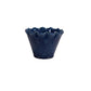 Navy blue ceramic cup with ruffled edge on a white background