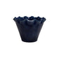 Dark blue ceramic planter with ruffled edge on a white background