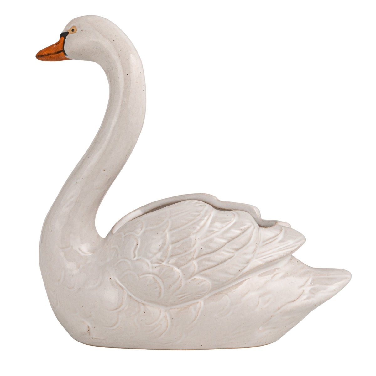 Stoneware Swan Planter – Elegant White, Black & Orange Design