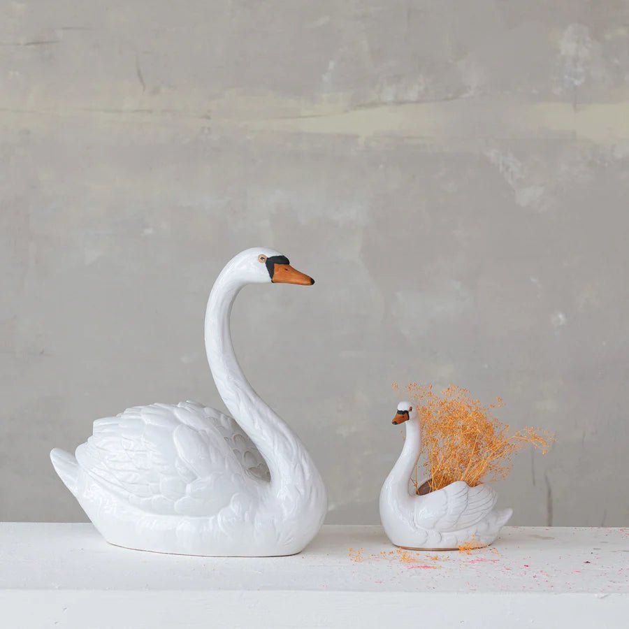 Stoneware Swan Planter, White, Black and Orange - Ferry - Morse