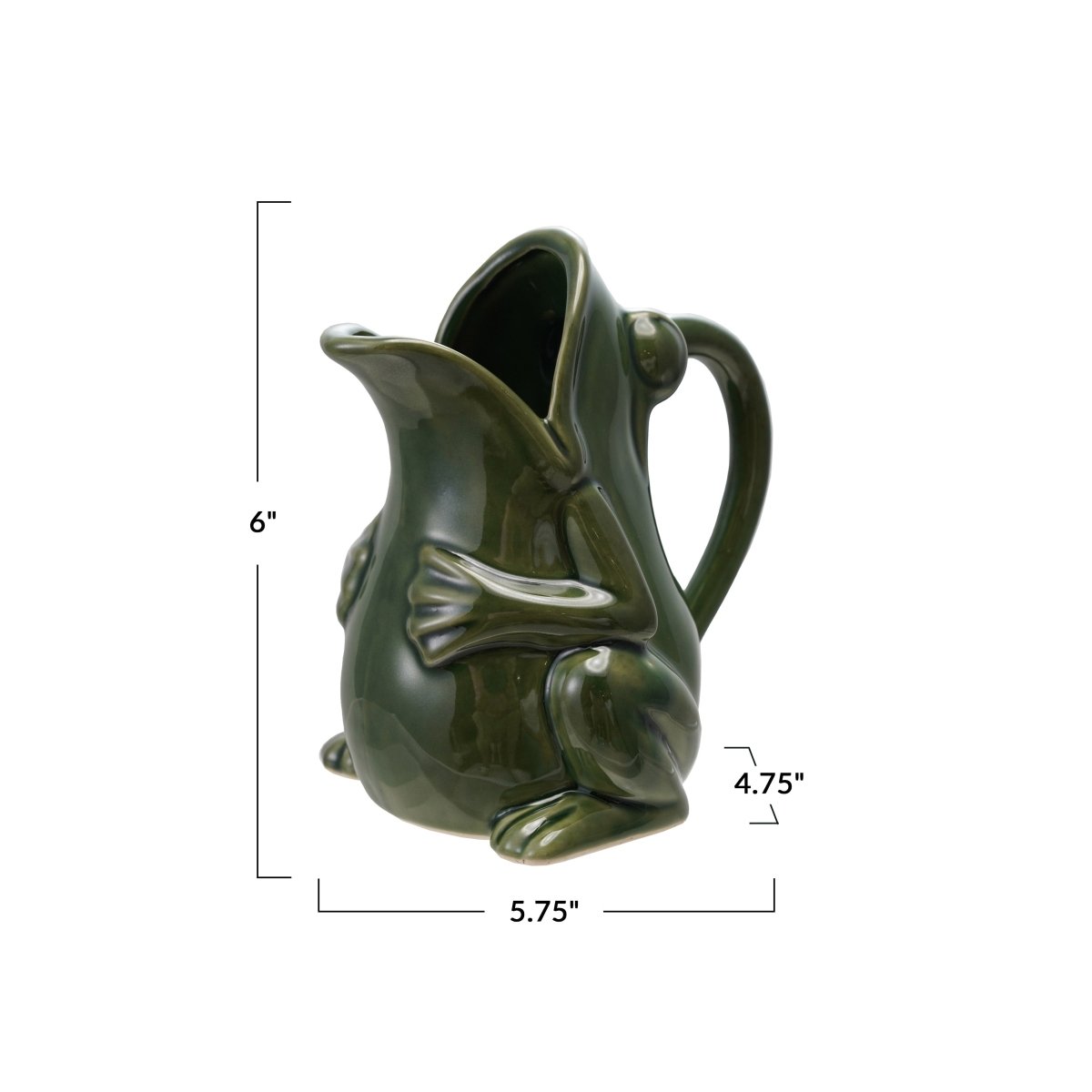 Stoneware Green Frog Pitcher, Reactive Glaze (Each One Will Vary