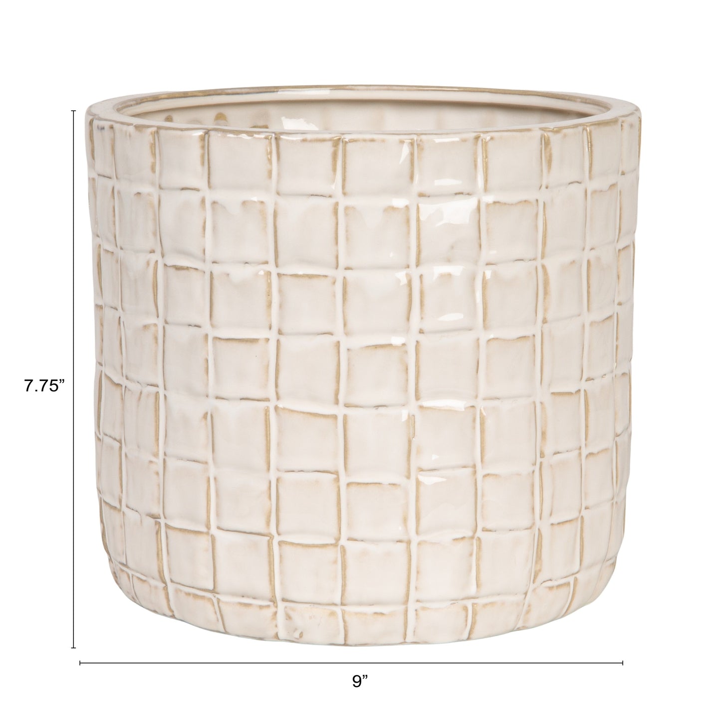 Cream Round Stoneware Planter with Woven Pattern in Reactive Glaze