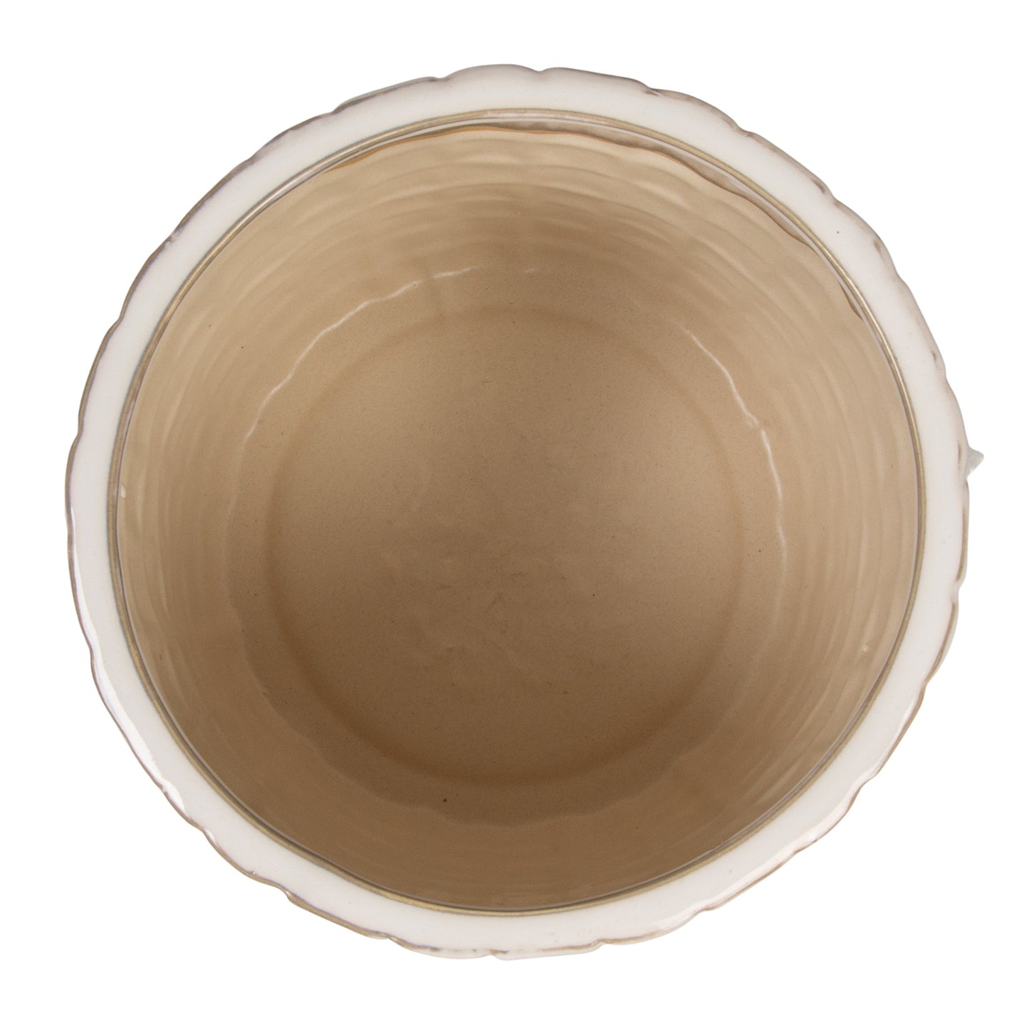 Cream Round Stoneware Planter with Woven Pattern in Reactive Glaze