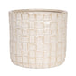 Cream Round Stoneware Planter with Woven Pattern in Reactive Glaze