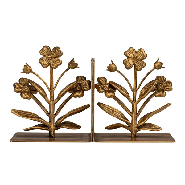 Gold Finish Cast Metal Flower Bookends (Set of 2) – Elegant Home
