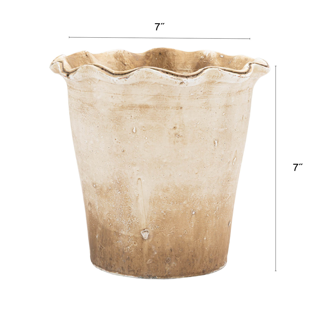 Beige Terracotta planter with dimensions on a white background