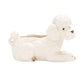 Hand-painted stoneware poodle planter with vintage reproduction design in white, brown, and black