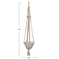 Macrame plant hanger with dimensions on a white background