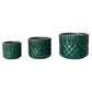 Three green textured planters of different sizes on a white background