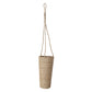Woven hanging plant pot with natural rope on a white background