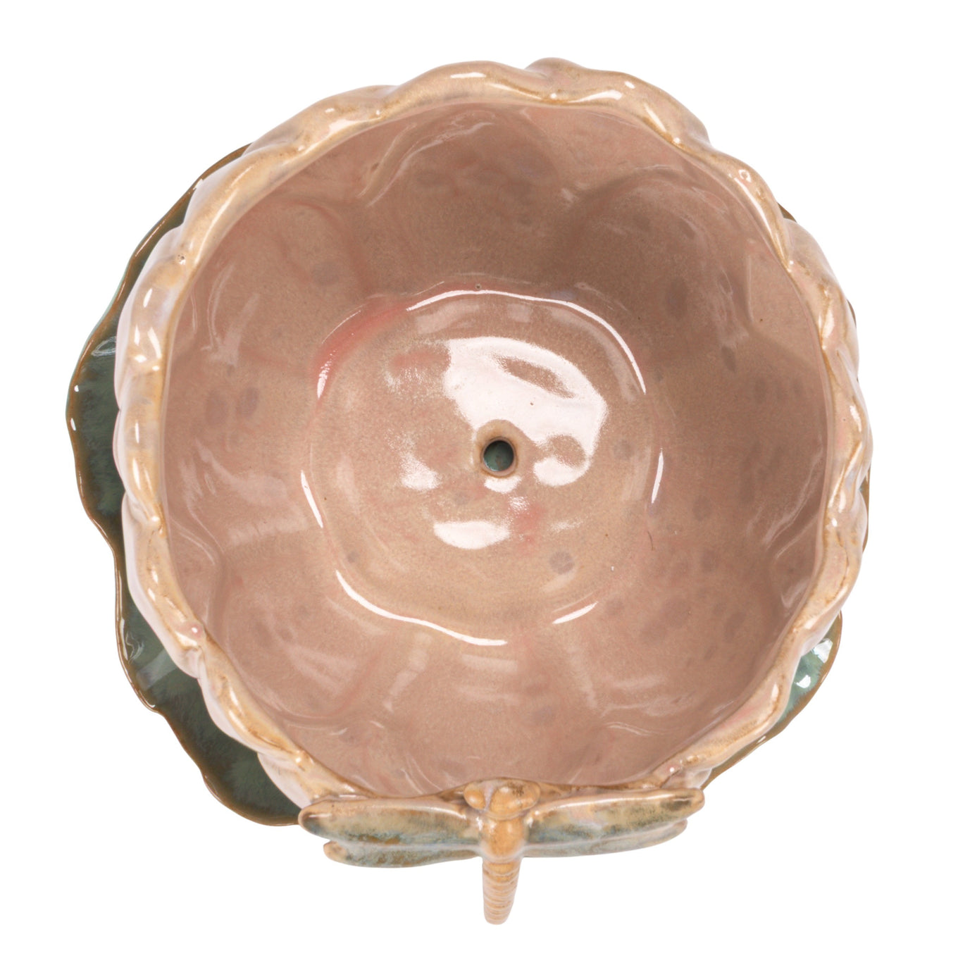 Ceramic flower-shaped bowl with a leaf-shaped base on a white background