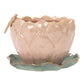 Ceramic lotus flower planter with a matching saucer on a white background