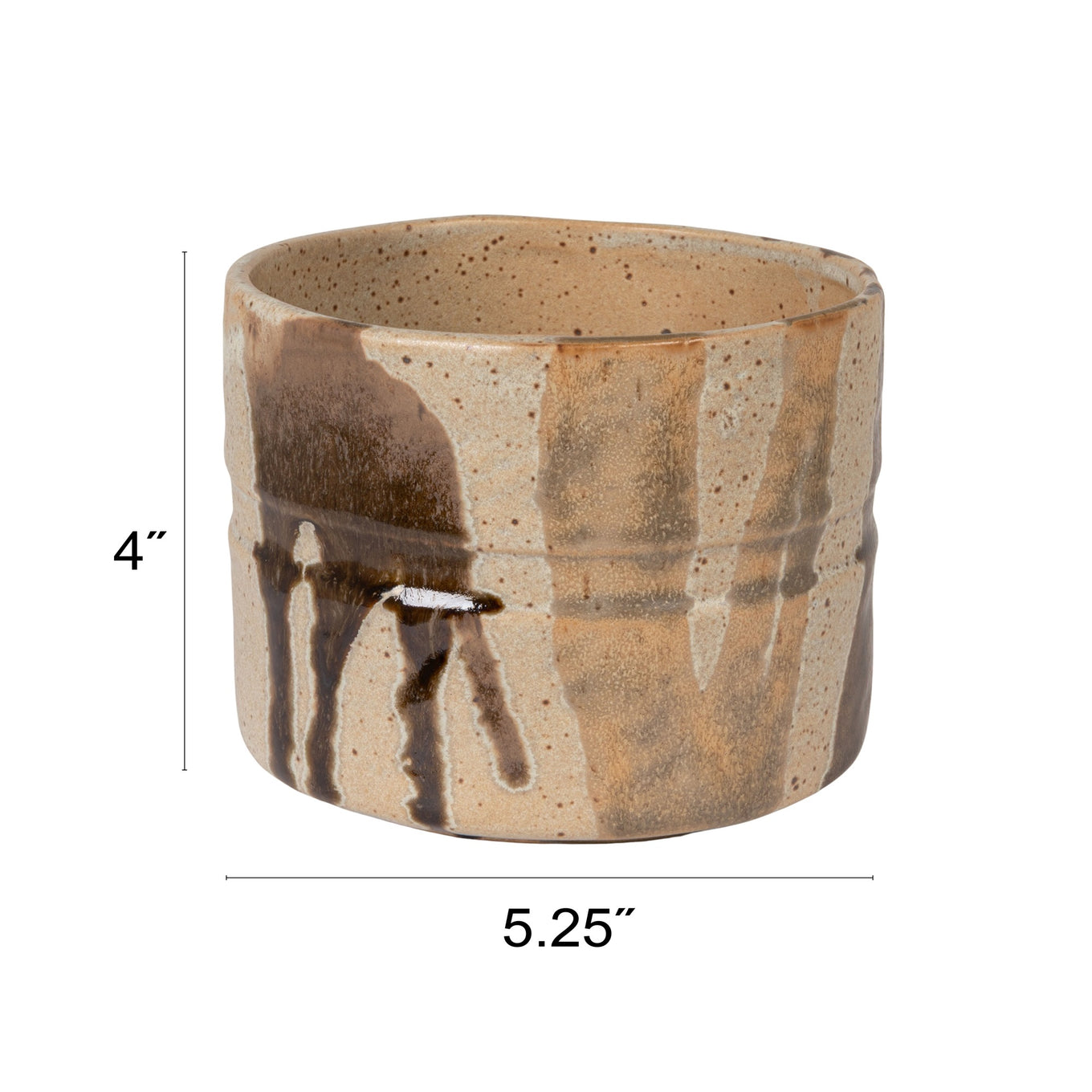 Ceramic planter with measurement details on a white background