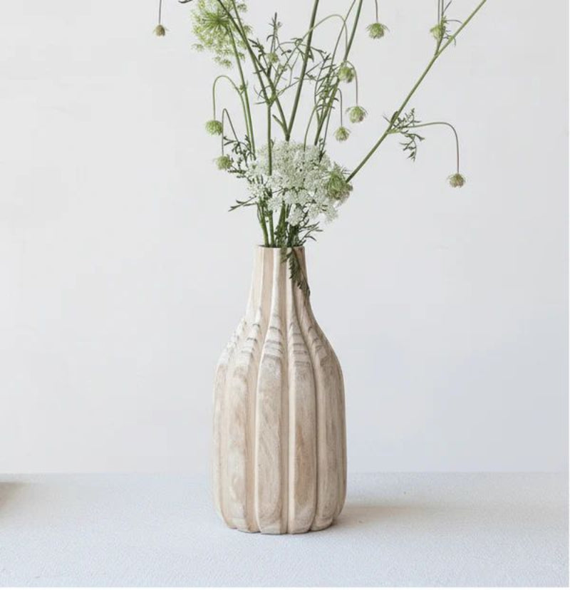 Decorative Carved Paulownia Wood Vase | Ferry-Morse Décor
