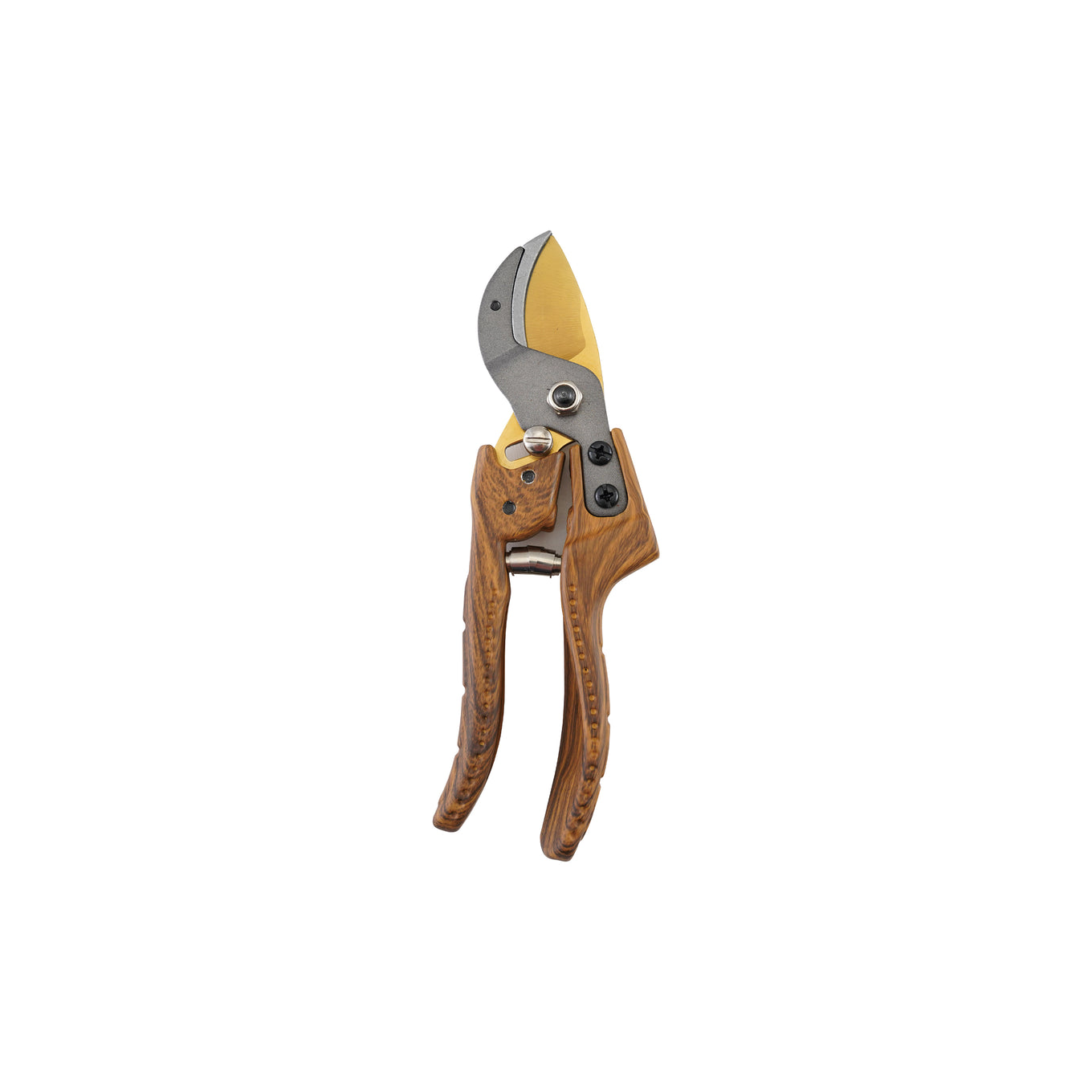 Gardening pruner with wooden handle on a white background