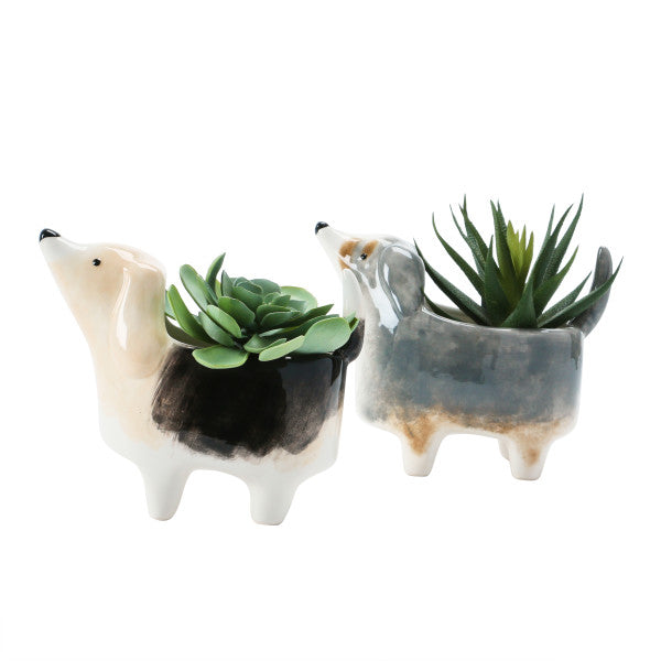 Decorative Dolomite Dog Shaped Planter, Multicolor (Set of 4)
