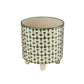 Green & White Footed Stoneware Planter with Abstract Print