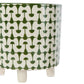 Green & White Footed Stoneware Planter with Abstract Print