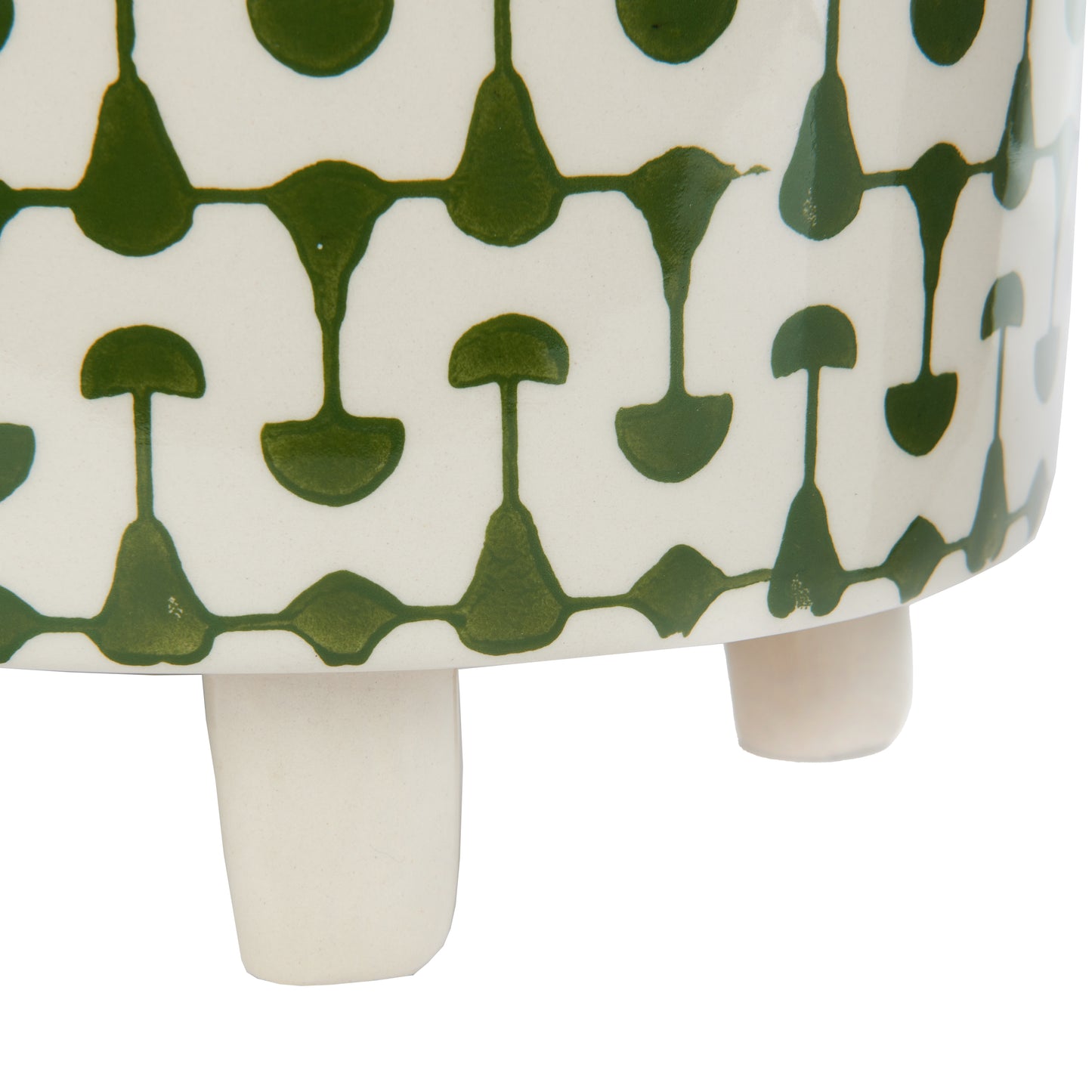 Green & White Footed Stoneware Planter with Abstract Print