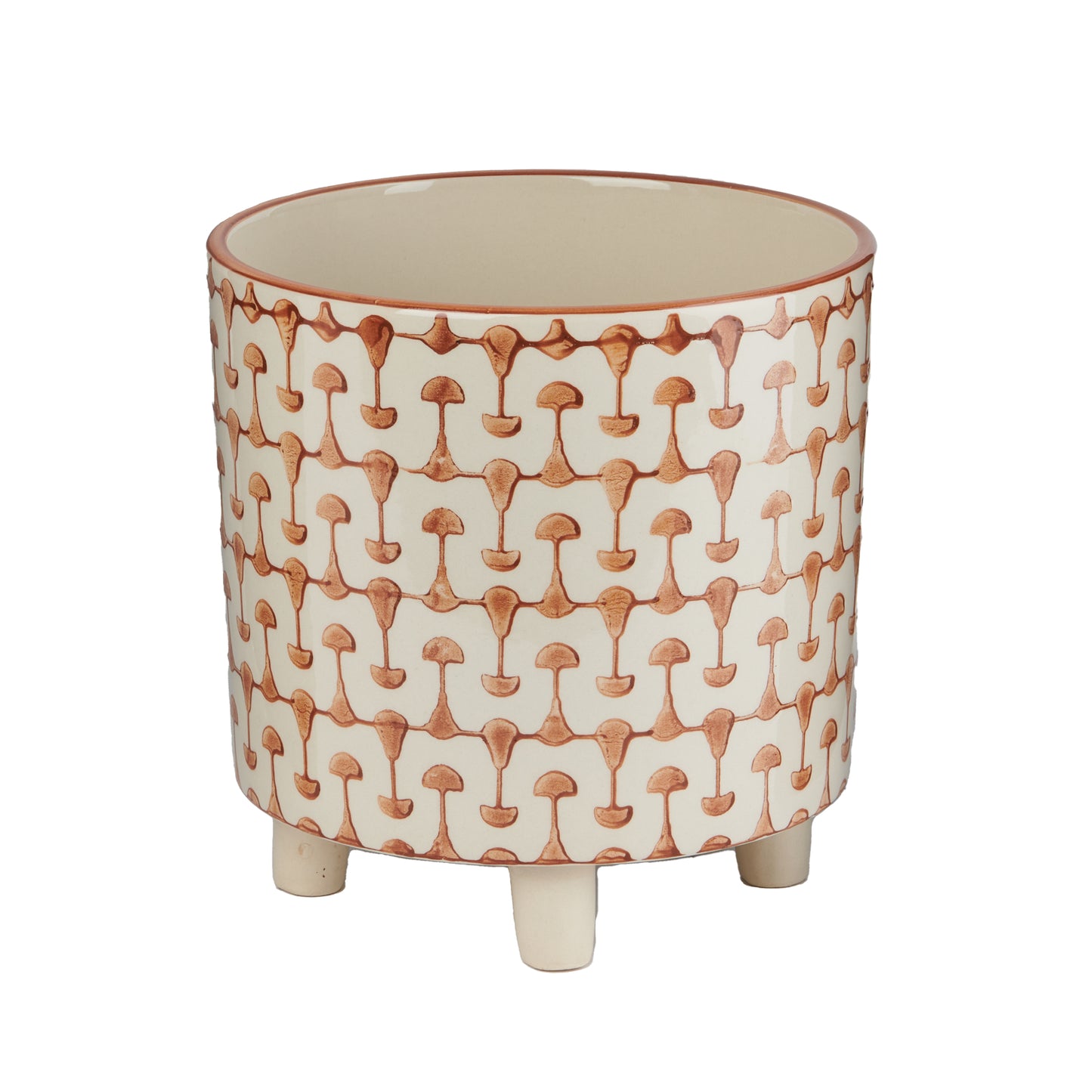 Rust & White Footed Stoneware Planter with Abstract Print