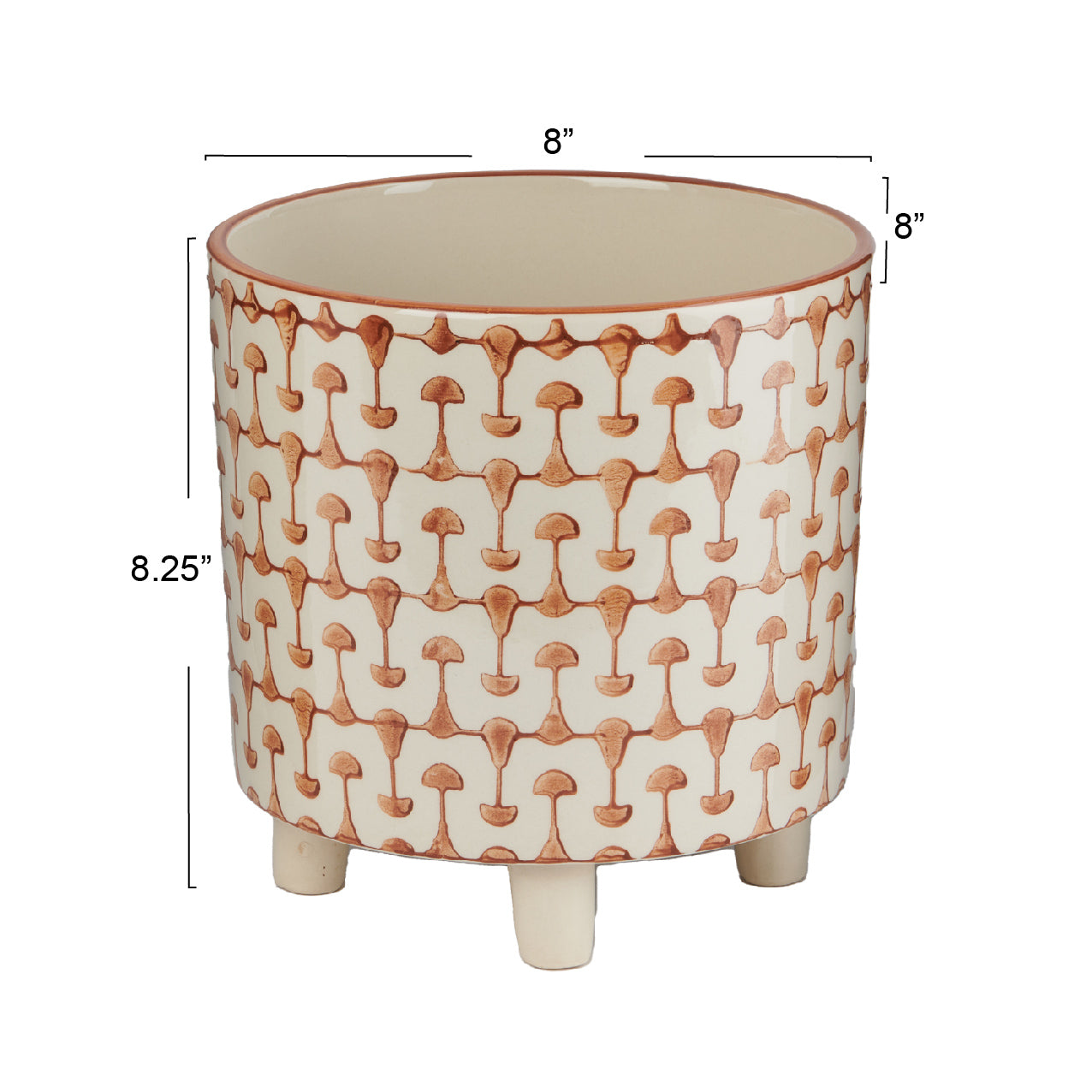Rust & White Footed Stoneware Planter with Abstract Print