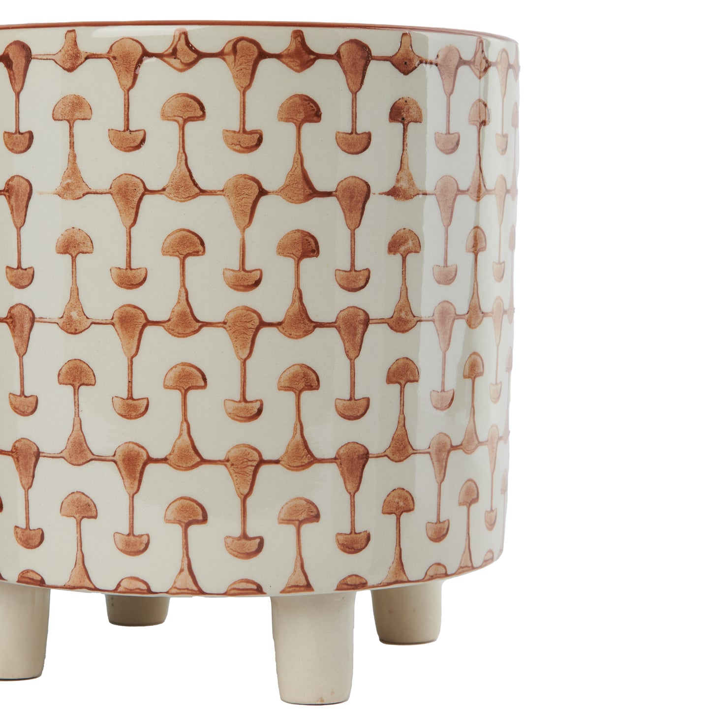 Rust & White Footed Stoneware Planter with Abstract Print
