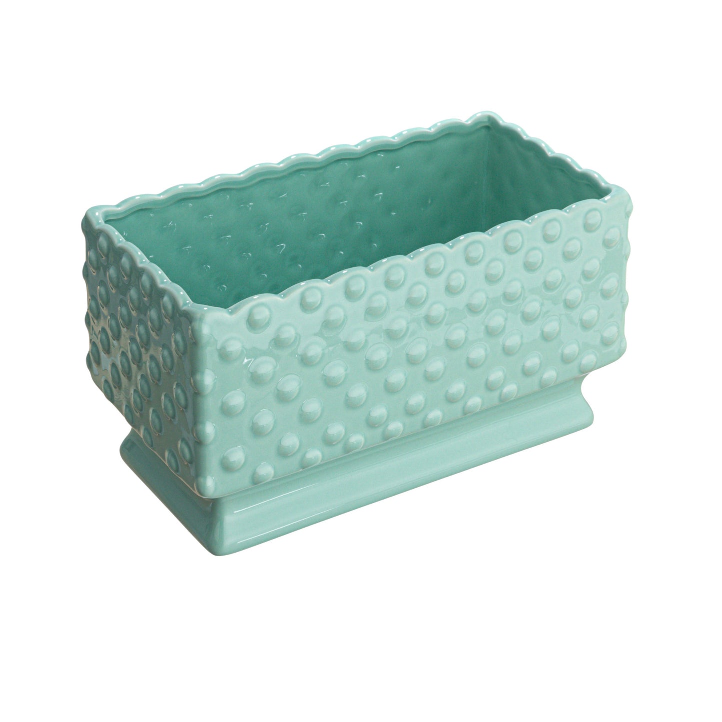 Mint Ceramic Hobnail Planter with Scalloped Edge & Polka Dots