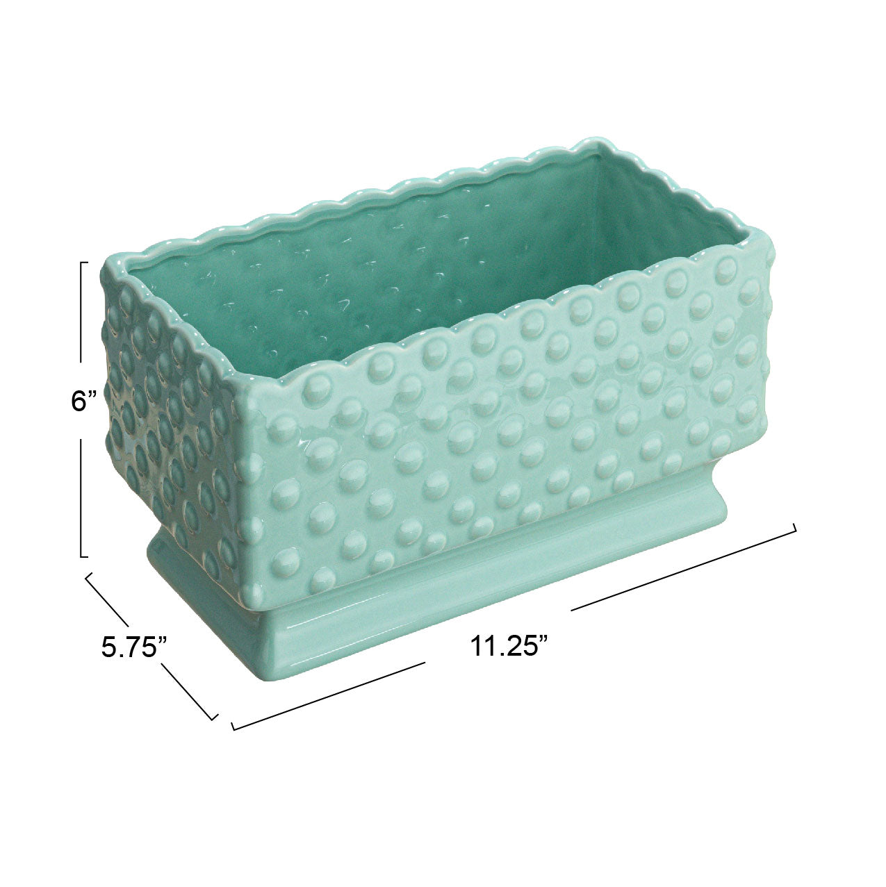 Mint Ceramic Hobnail Planter with Scalloped Edge & Polka Dots