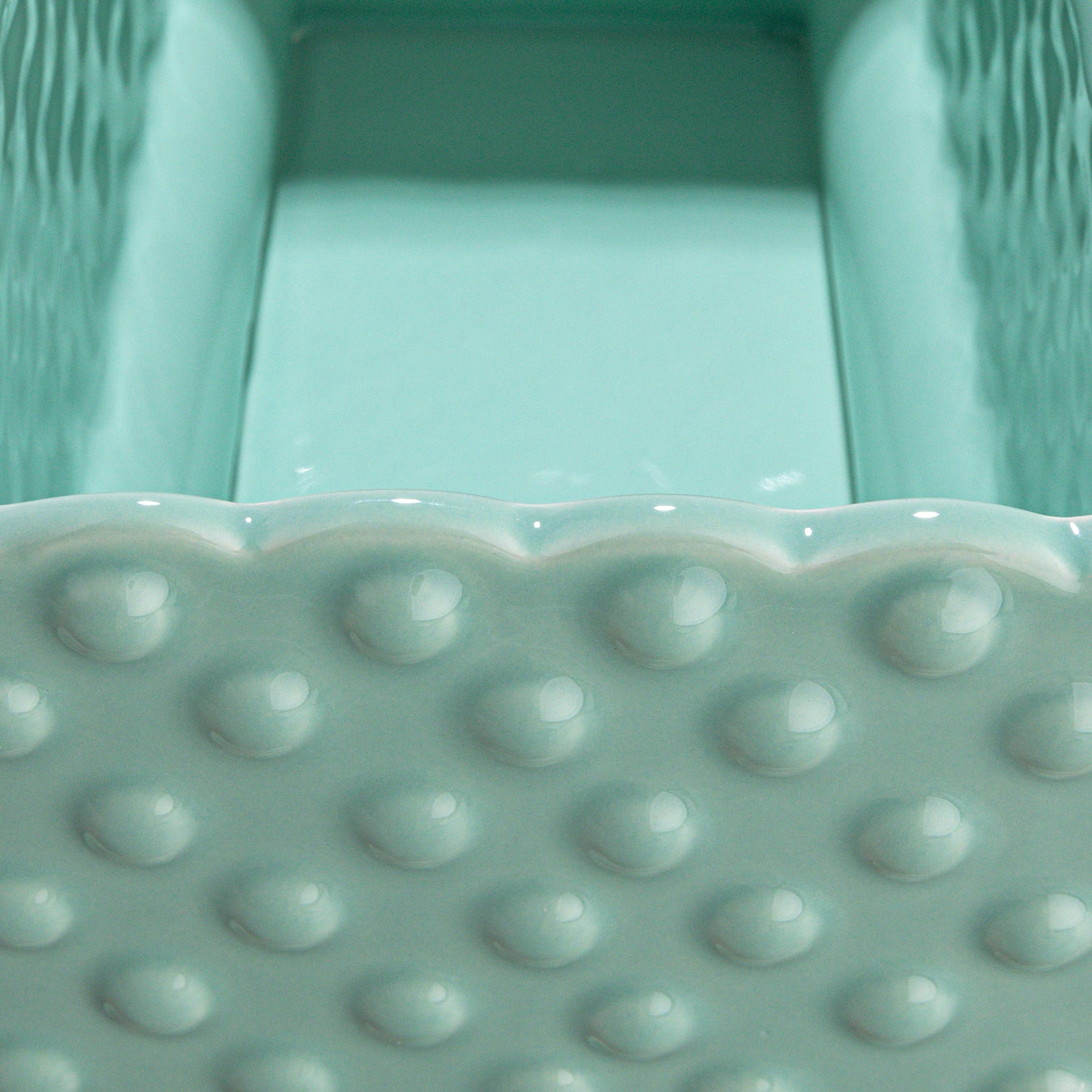 Mint Ceramic Hobnail Planter with Scalloped Edge & Polka Dots