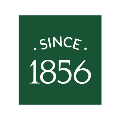 A square dark green graphic with white text reading 'SINCE 1856' centered on a white background.