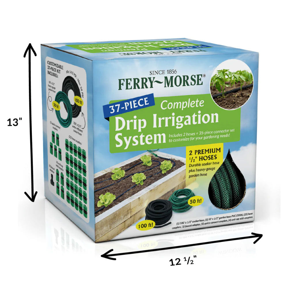 Ferry-Morse 37-piece complete drip irrigation system packaging on a white background