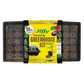 Jiffy brand seed starting greenhouse kit packaging featuring a tray with 50 peat pellets for starting plants, with a yellow and green label, and a clear humidity dome.