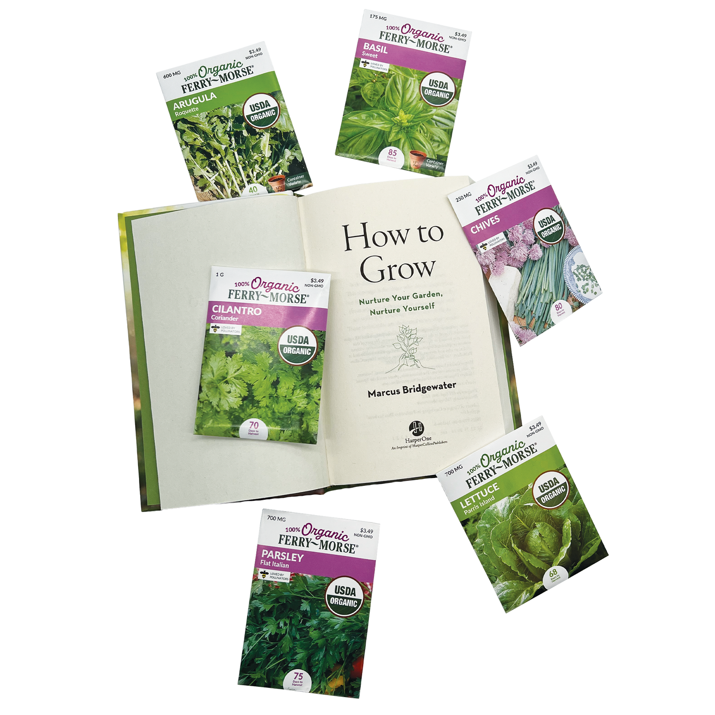 "How to Grow" Book by Marcus Bridgewater & Ferry-Morse Organic Seeds Gift Set