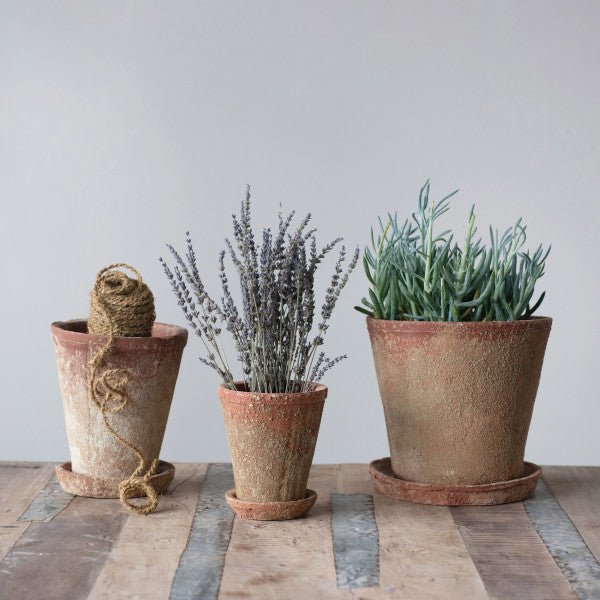plant cement pots 7" Distressed Cement Planter