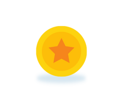 A digital graphic of a gold coin featuring a central orange star, set against a plain white background with a soft blue shadow underneath.