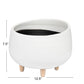 Round Ceramic Planter with Wood Feet, White and Natural