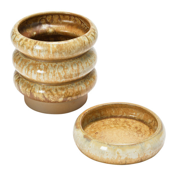 Stoneware Planter with Saucer and Reactive Glaze, Butterscotch